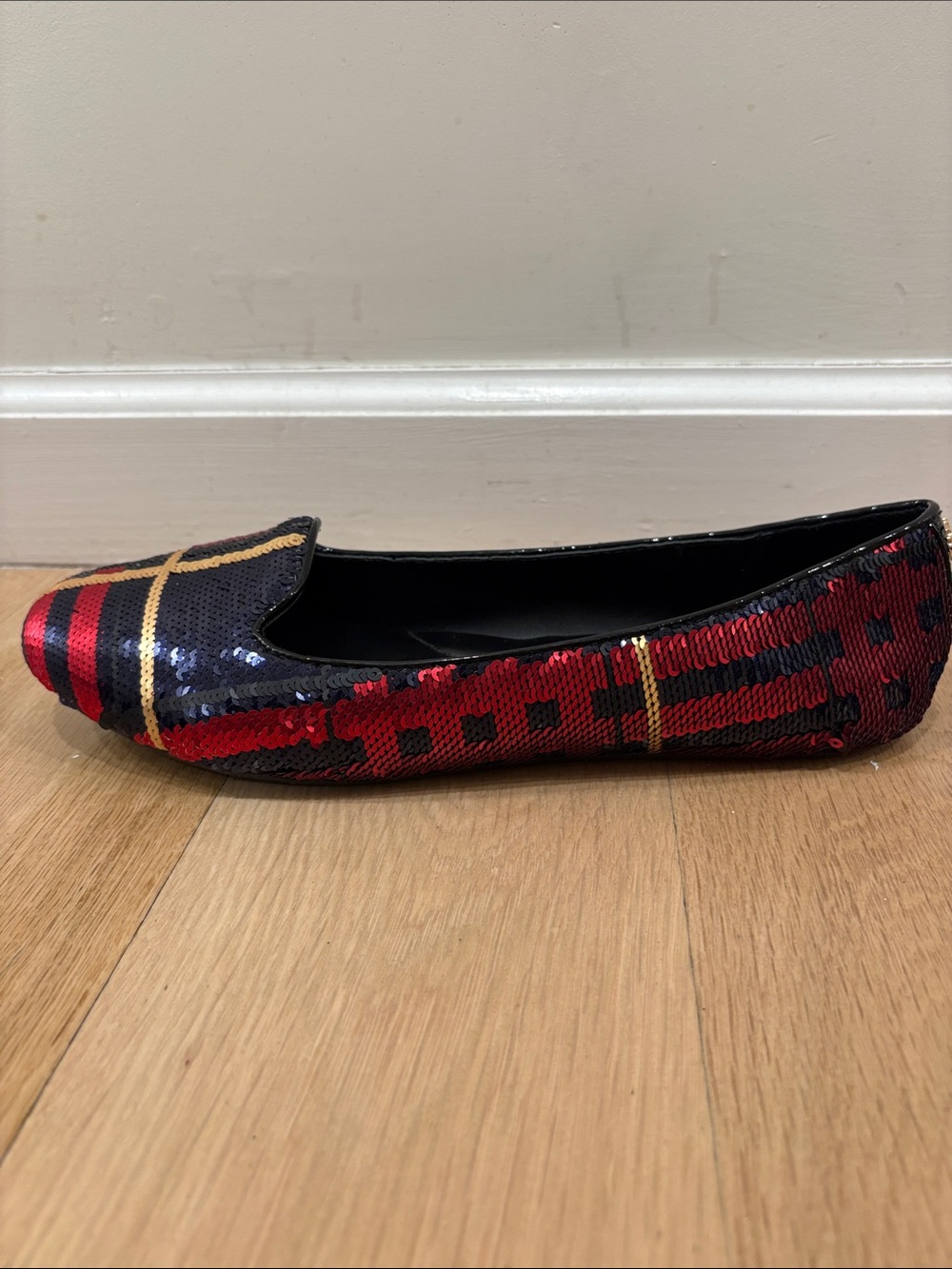 Coach Sequined Plaid Flats in Red, Black & Gold - Picture 7 of 7